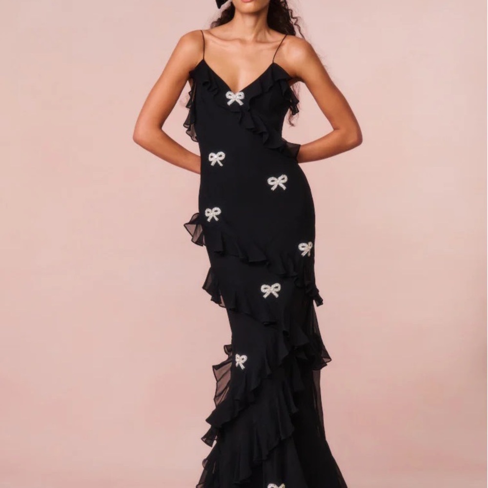LoveShackFancy Crystal Bow Rialto Silk Dress